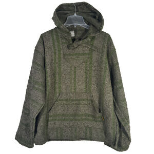 Vintage Baja Blanket Hoodie - Men’s Unisex L - Mexico Molina Poncho Green